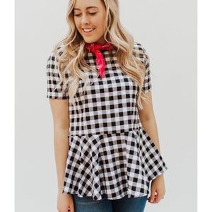 Brand New Gingham Peplum Top, size Large
